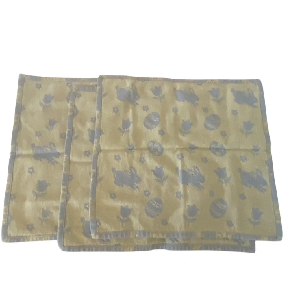 Easter Bunny Floral Tapestry Cloth Napkins Blue Yellow Spring‎ Table Decor